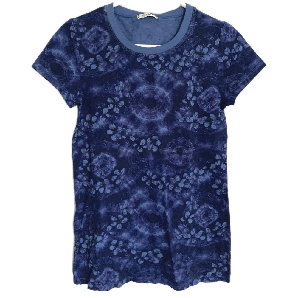Allen Allen Shirt Womens Small Blue Cobalt Tie Dye Crewneck Cotton Made USA NWT